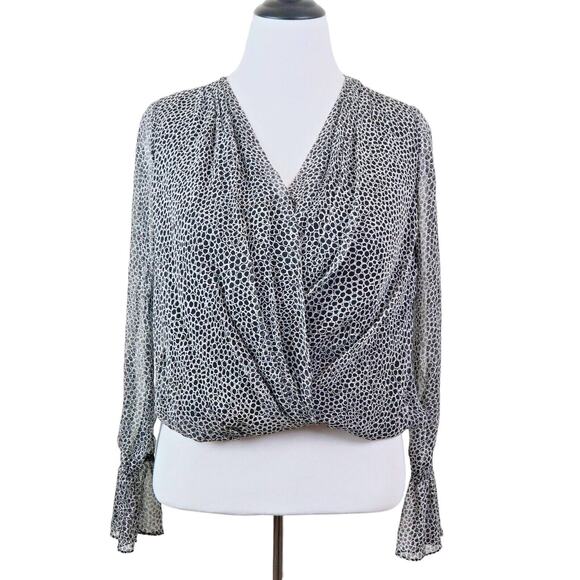 Diane Von Furstenberg Size 6 Svetlana Silk Wrap Blouse Black White - Picture 3 of 11